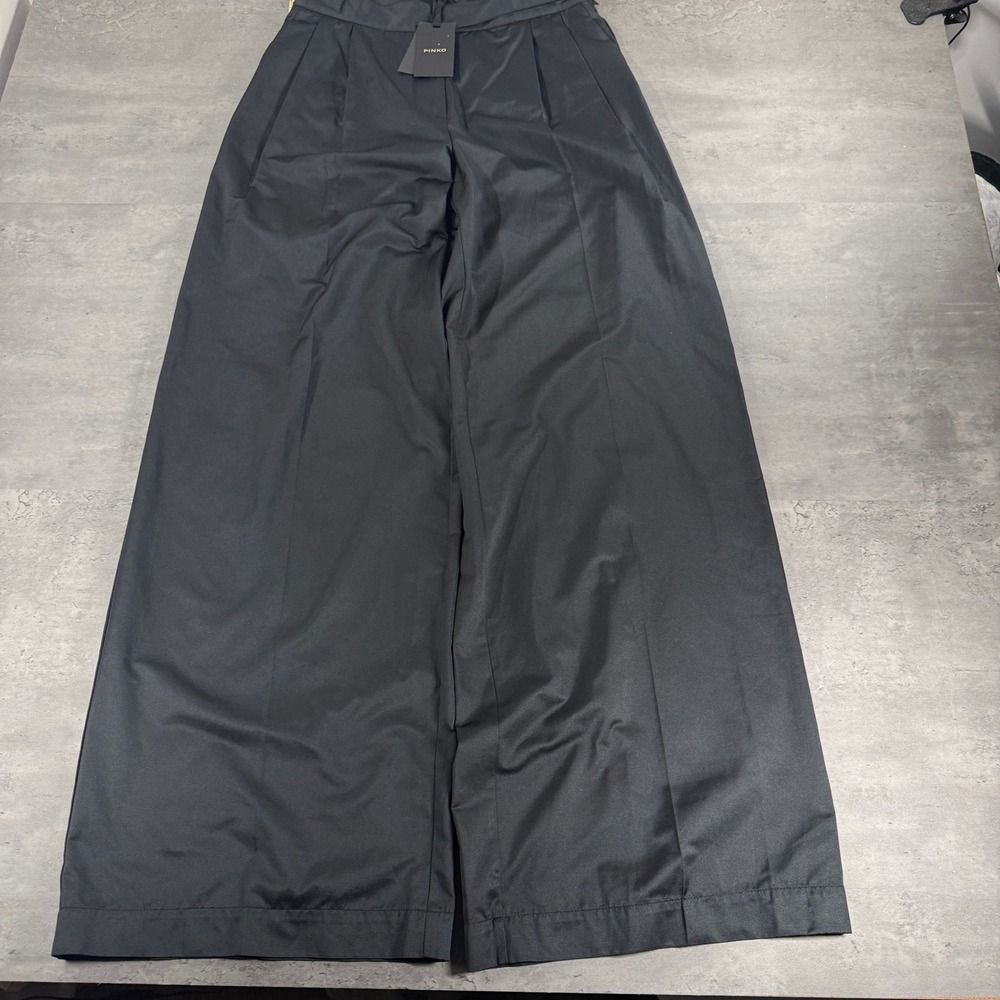 Pinko Pants Women 8 M Pasticcione Hippie Black Wide Leg Pleated SS21 NEW